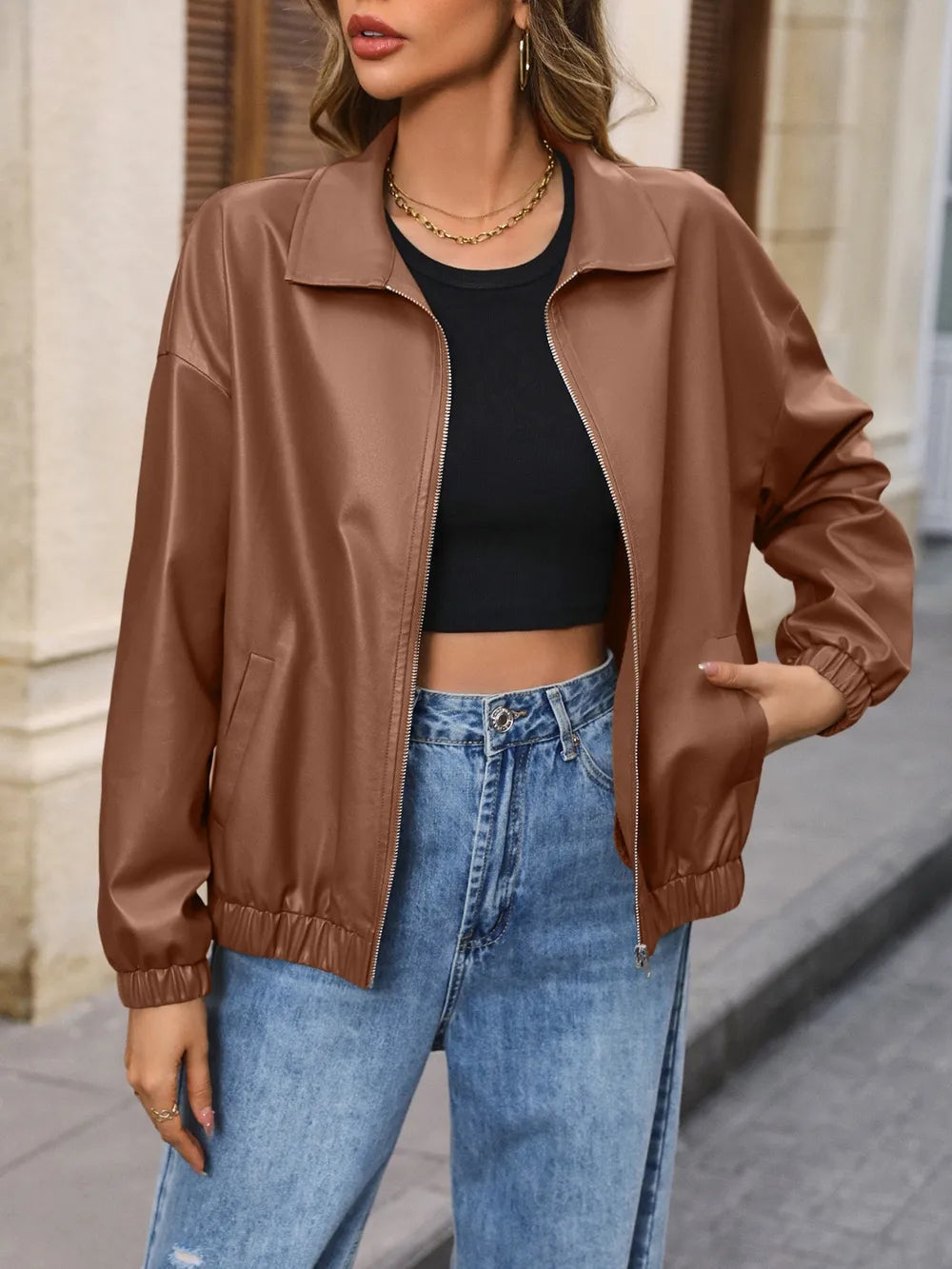 IVY LANE ZIP UP DROPPED SHOULDER JACKET