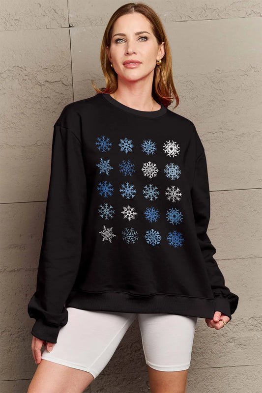 SIMPLY LOVE FULL SIZE SNOWFLAKES ROUND NECK SWEATSHIRT