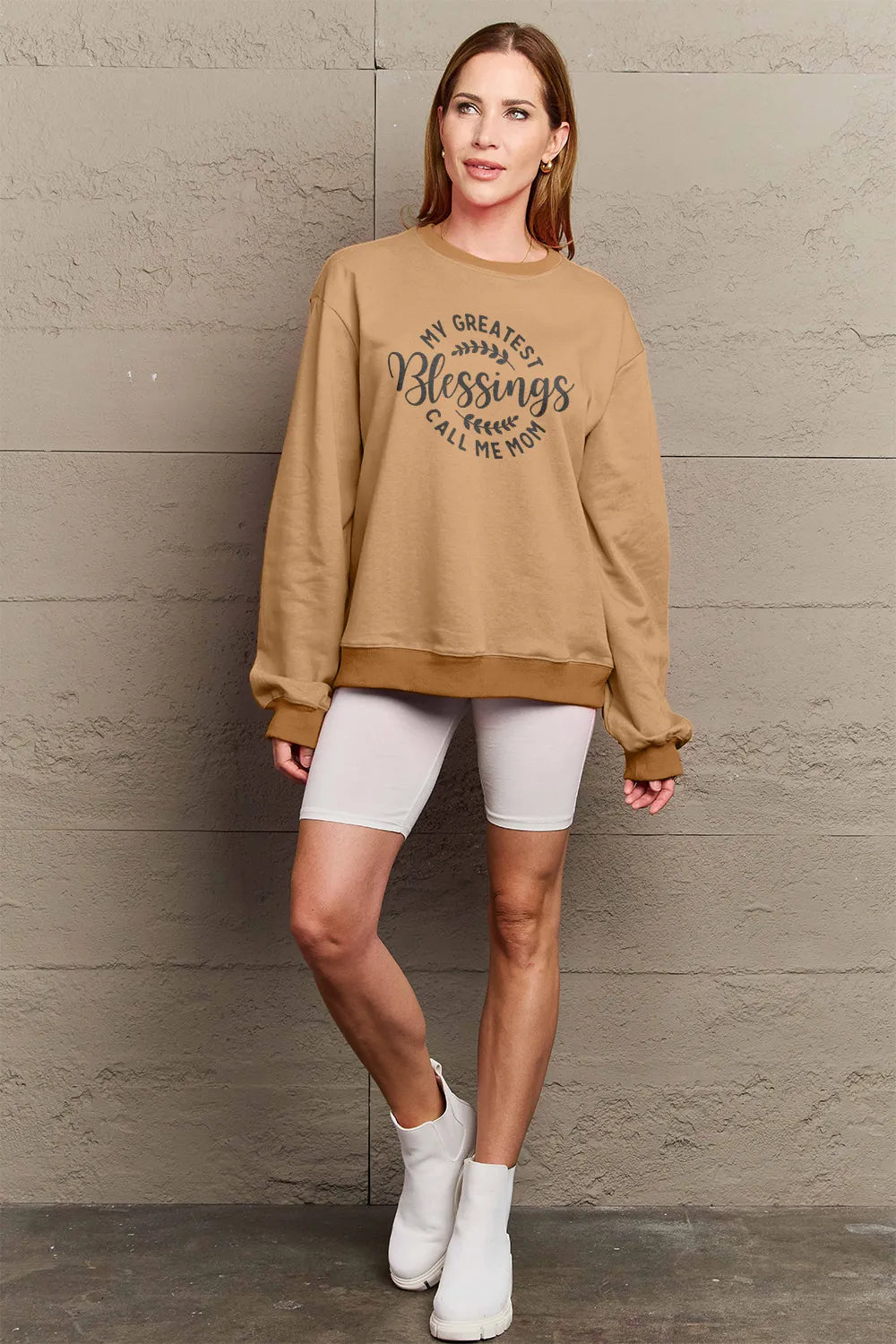 SIMPLY LOVE FULL SIZE MY GREATEST BLESSINGS CALL ME MOM ROUND NECK SWEATSHIRT