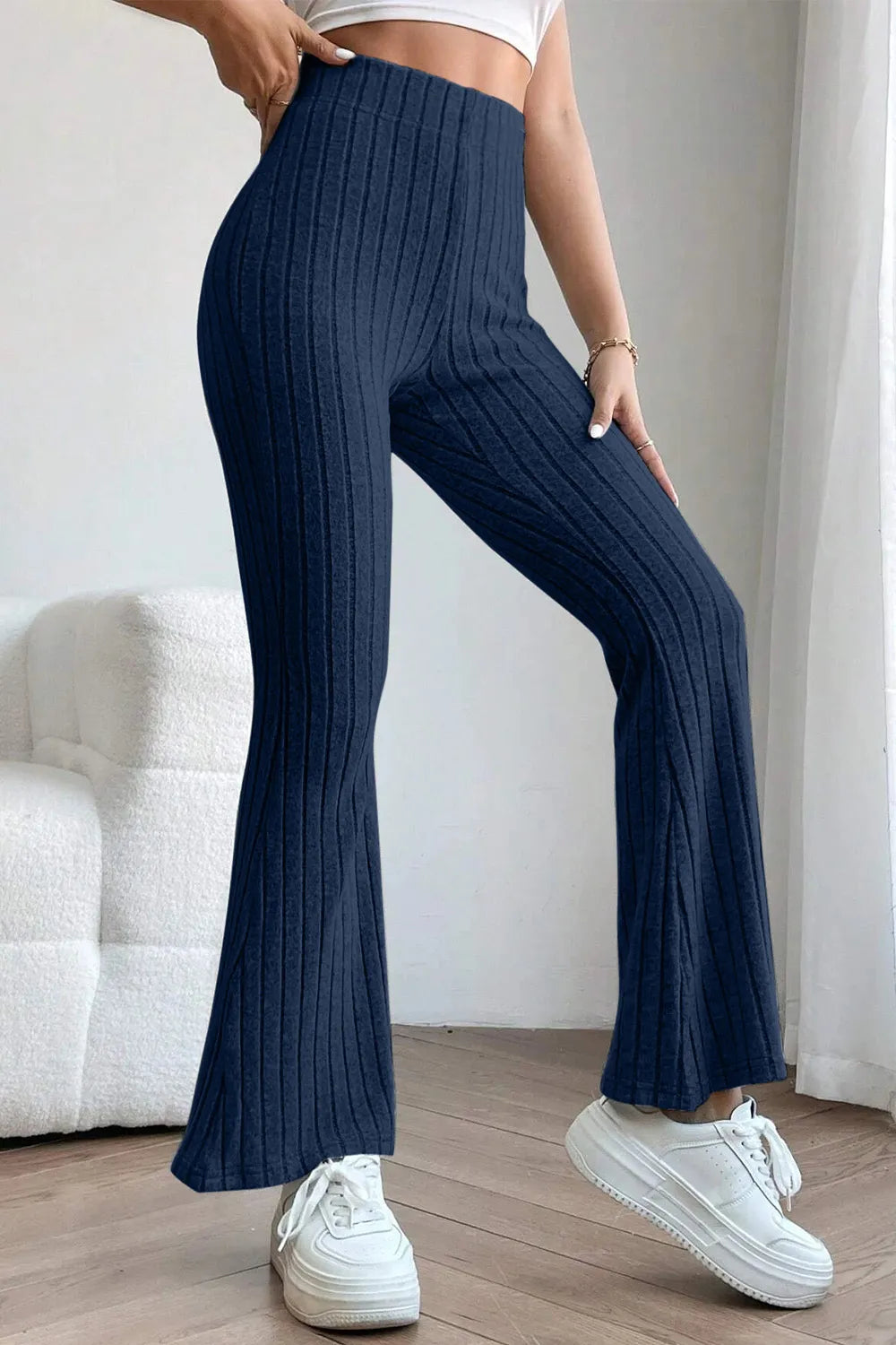 BASIC BAE FULL SIZE RIBBED HIGH WAIST FLARE PANTS