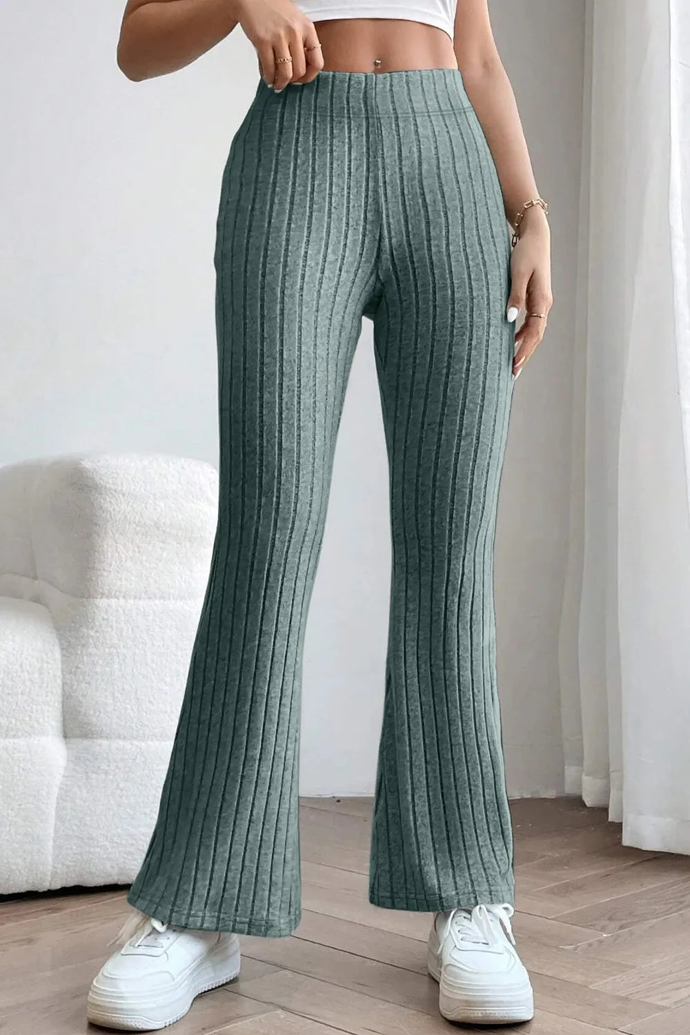 BASIC BAE FULL SIZE RIBBED HIGH WAIST FLARE PANTS