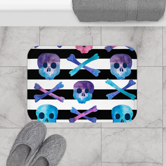 SKULLS AND STRIPES MICROFIBER BATH MAT