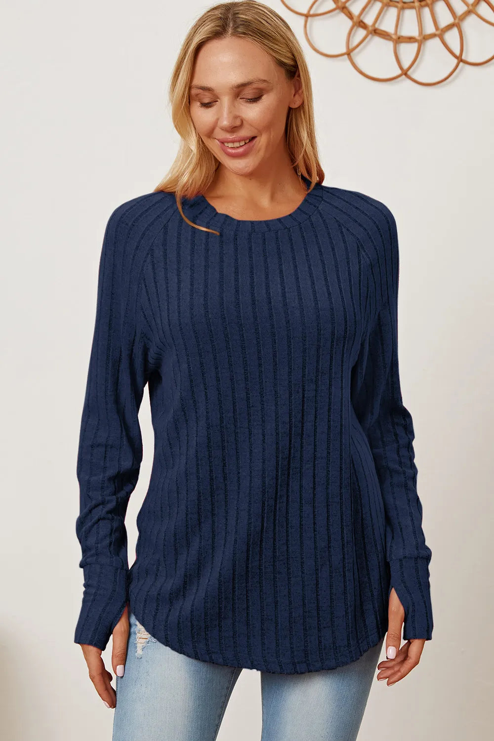 BASIC BAE FULL SIZE RIBBED THUMBHOLE SLEEVE T-SHIRT