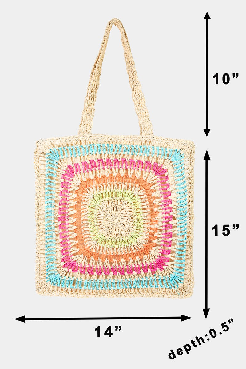 FAME RAINBOW CROCHET KNIT TOTE BAG