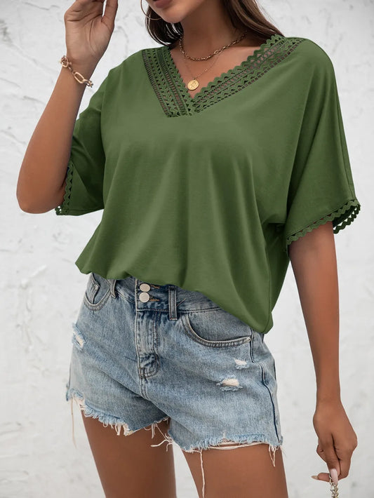 IVY LANE LACE DETAIL V-NECK T-SHIRT