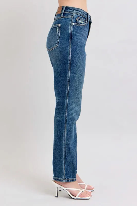 JUDY BLUE FULL SIZE HIGH WAISTED RIGID MAGIC NON-DESTROY STRAIGHT LEG JEANS PLUS SIZE