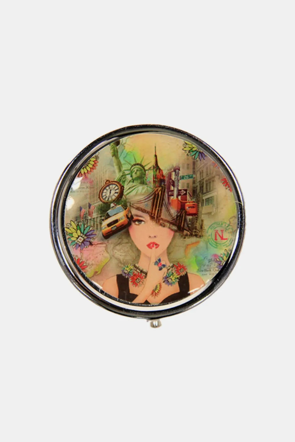 NICOLE LEE USA PRINT METALLIC CIRCULAR SMALL PILL CASE