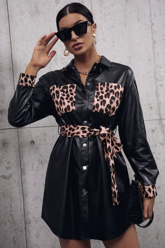 IVY LANE TIED LEOPARD SNAP DOWN TRENCH COAT