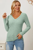 BASIC BAE FULL SIZE RIBBED V-NECK LONG SLEEVE T-SHIRT