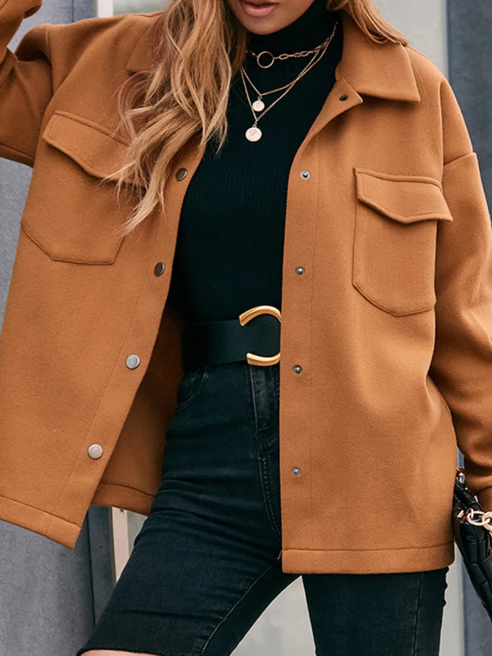 IVY LANE POCKETED SNAP DOWN DROPPED SHOULDER JACKET