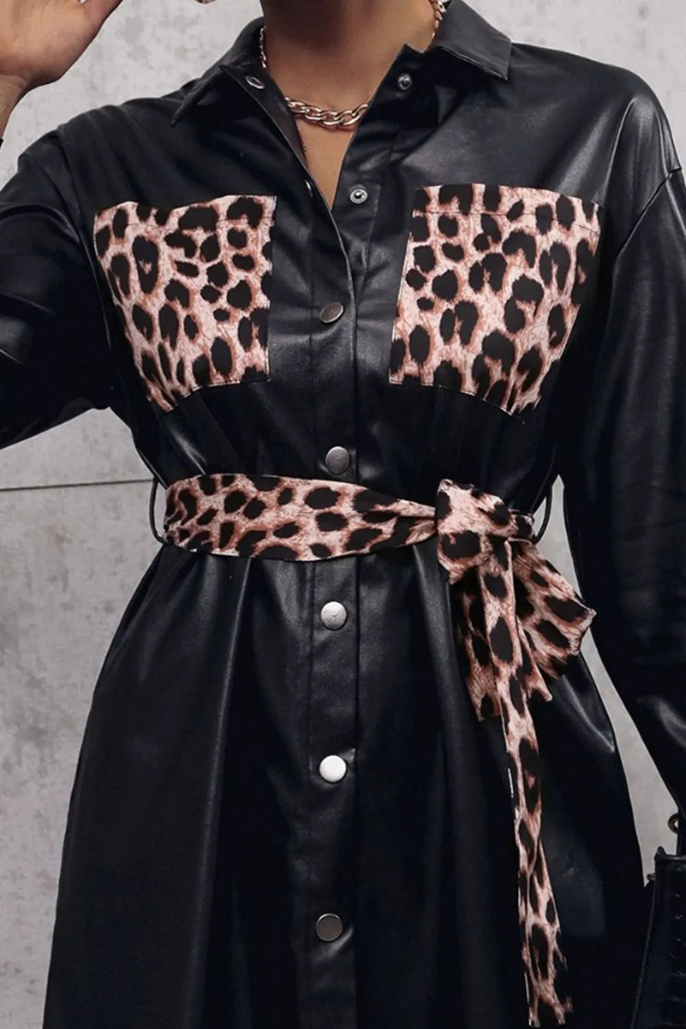 IVY LANE TIED LEOPARD SNAP DOWN TRENCH COAT