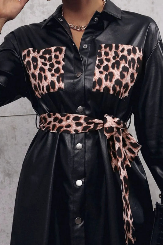 IVY LANE TIED LEOPARD SNAP DOWN TRENCH COAT