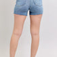 JUDY BLUE FULL SIZE HIGH WAIST DENIM SHORTS W/STITCH OVER DESTROY DETAIL PLUS SIZE