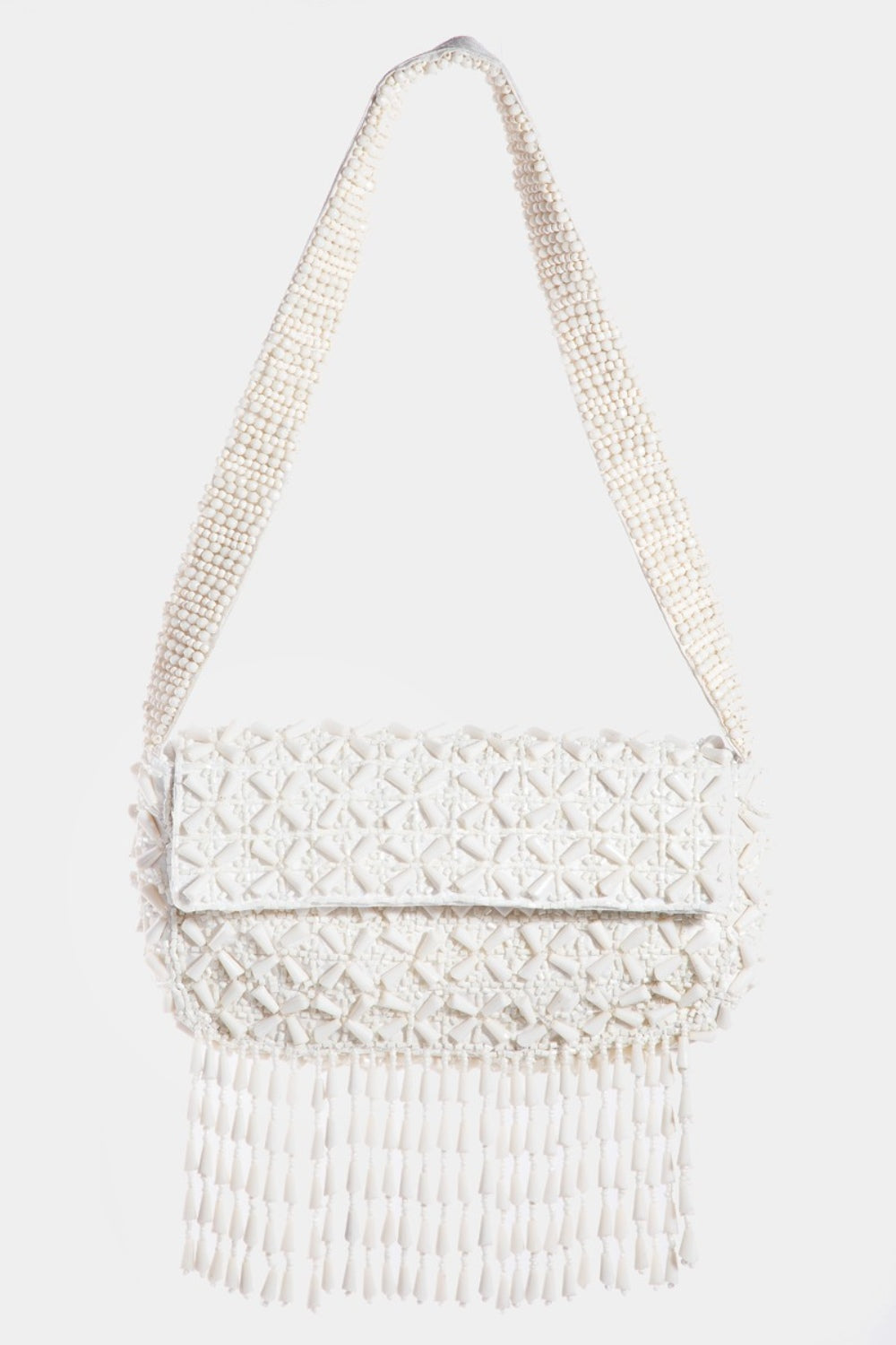 FAME BEADED FRINGE RECTANGLE SHOULDER BAG