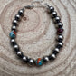 8mm Sterling Silver Pearls bracelet with Mohave beads