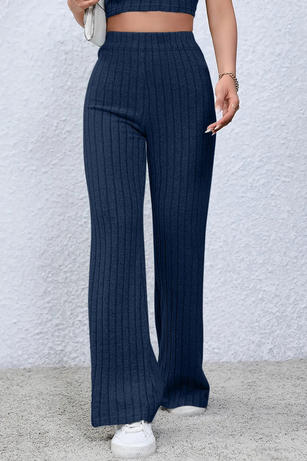 BASIC BAE FULL SIZE RIBBED HIGH WAIST FLARE PANTS