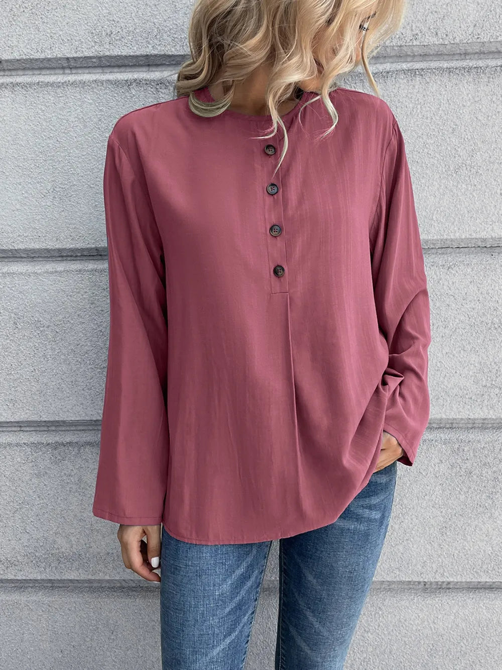 IVY LANE HALF BUTTON LONG SLEEVE BLOUSE