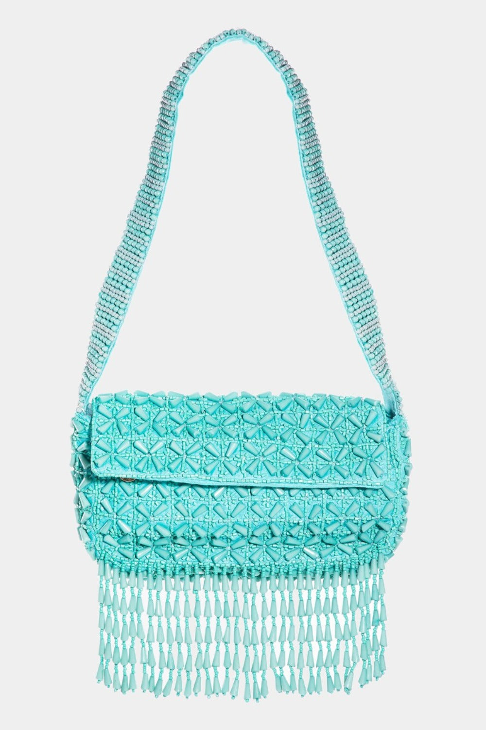 FAME BEADED FRINGE RECTANGLE SHOULDER BAG