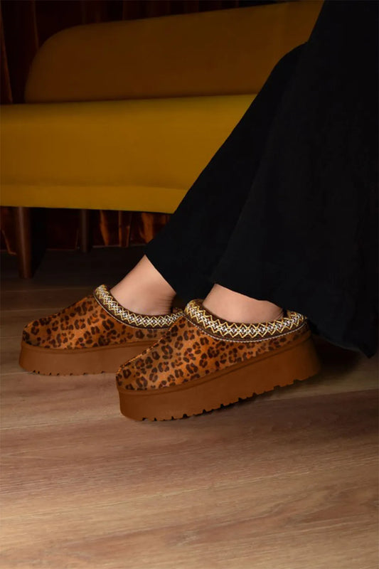 WILD DIVA EMBROIDERED TRIM ROUND TOE PLATFORM BOOTS