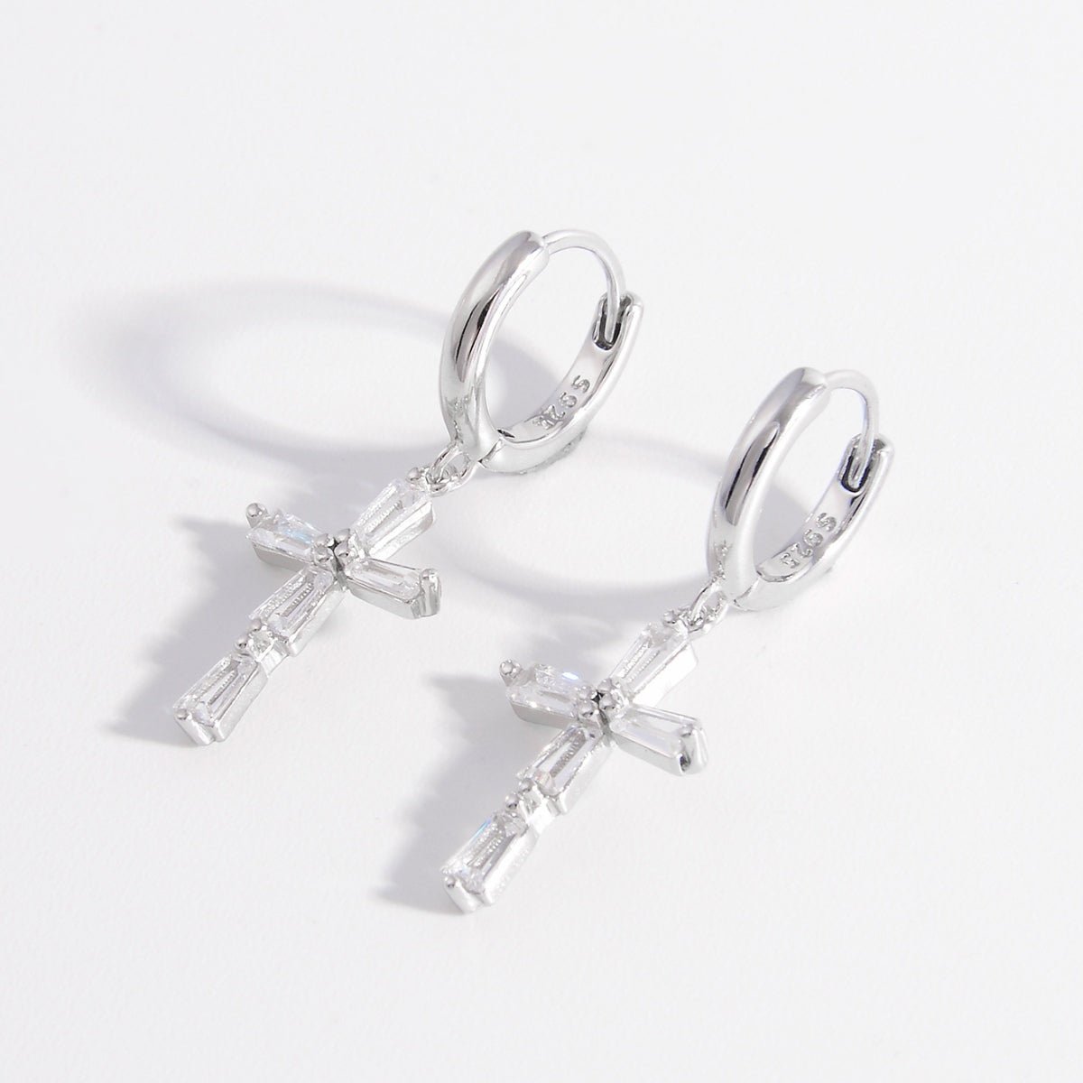 925 STERLING SILVER ZIRCON CROSS EARRINGS-Thriftique Marketplace