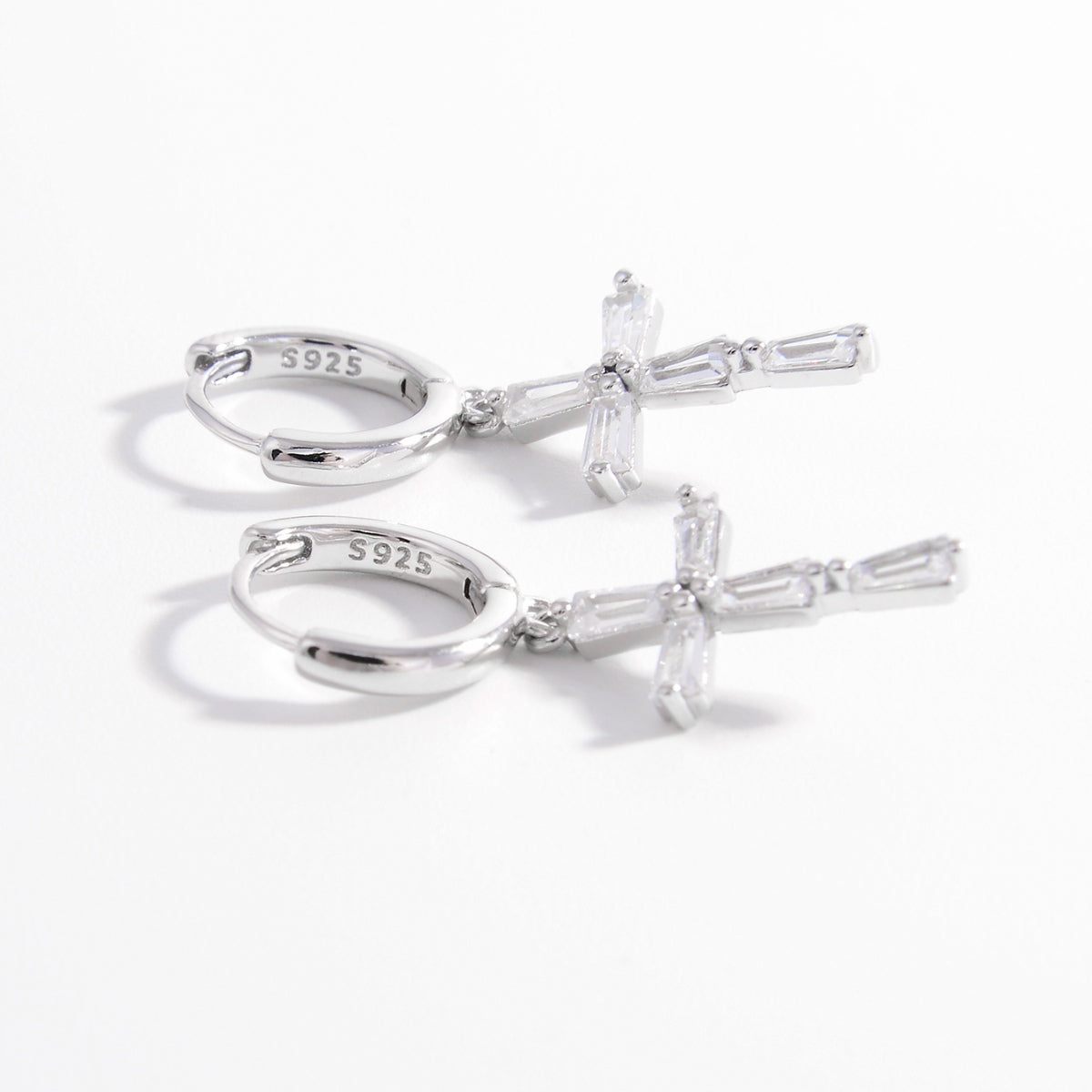 925 STERLING SILVER ZIRCON CROSS EARRINGS-Thriftique Marketplace