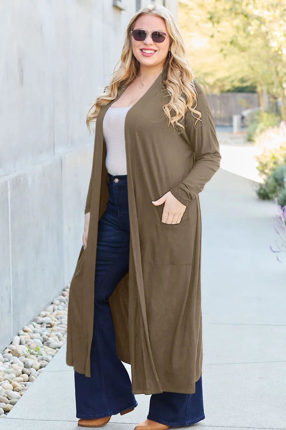 BASIC BAE FULL SIZE OPEN FRONT LONG SLEEVE COVER UP