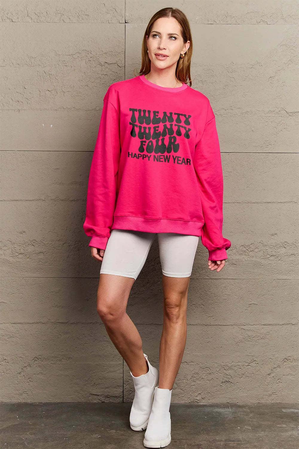 SIMPLY LOVE FULL SIZE TWENTY TWENTY FOUR HAPPY NEW YEAR DROPPED SHOULDER SWEATSHIRT
