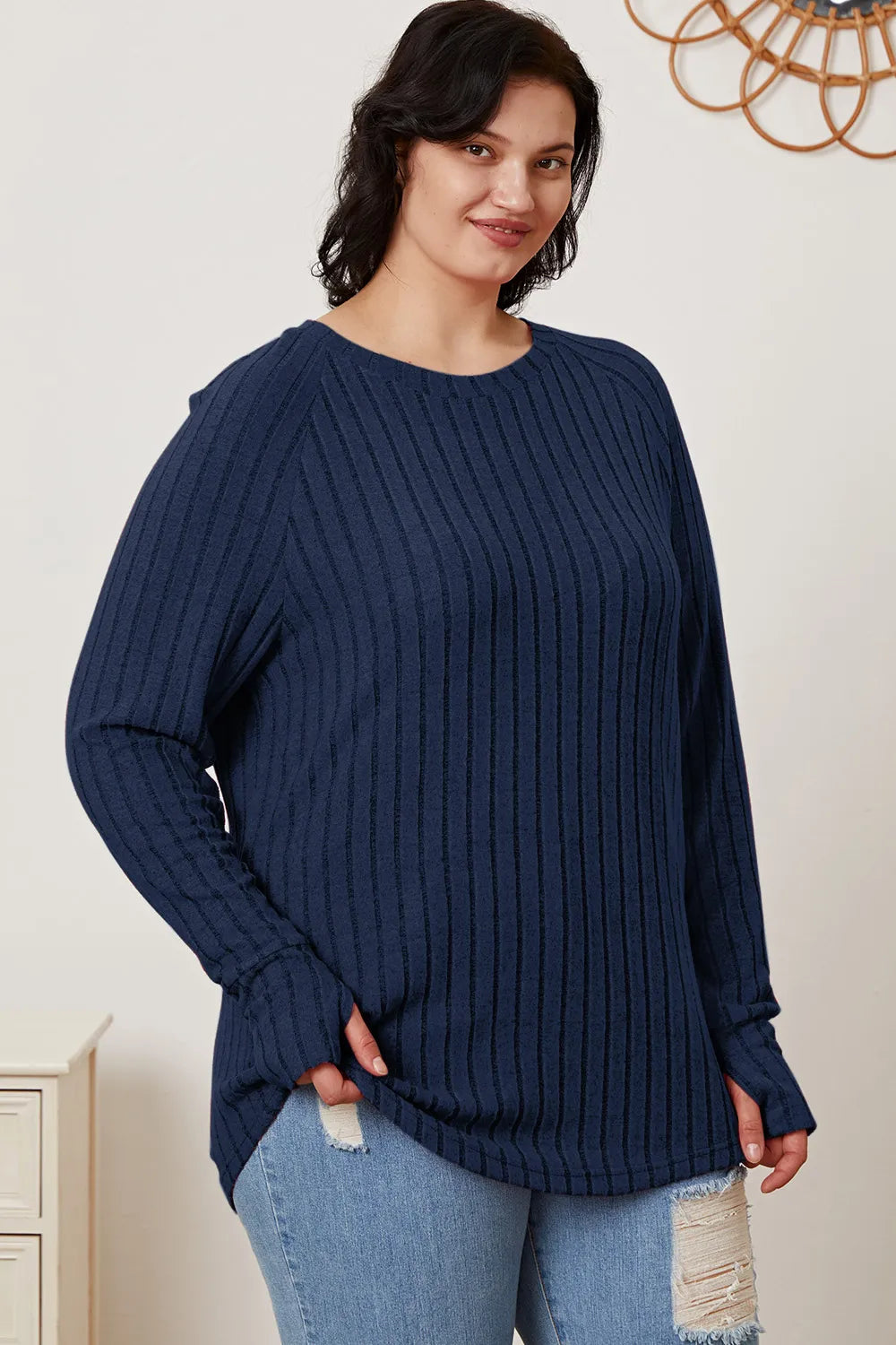 BASIC BAE FULL SIZE RIBBED THUMBHOLE SLEEVE T-SHIRT