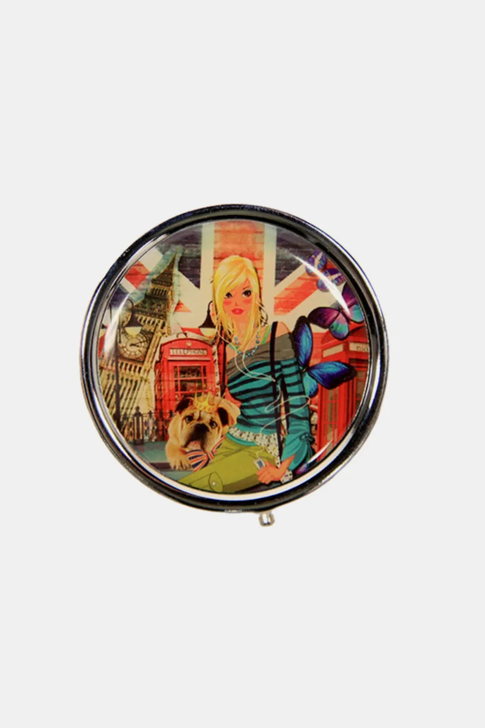NICOLE LEE USA PRINT METALLIC CIRCULAR SMALL PILL CASE