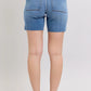 JUDY BLUE FULL SIZE MID RISE BERMUDAS DENIM SHORTS W/ BACK FLAP POCKETS PLUS SIZE