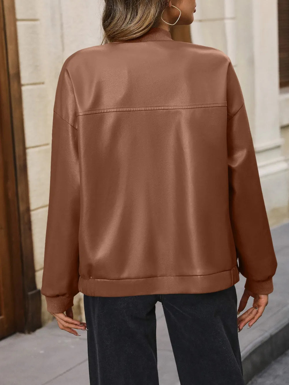 IVY LANE ZIP UP BASEBALL COLLAR DROPPED SHOULDER JACKET