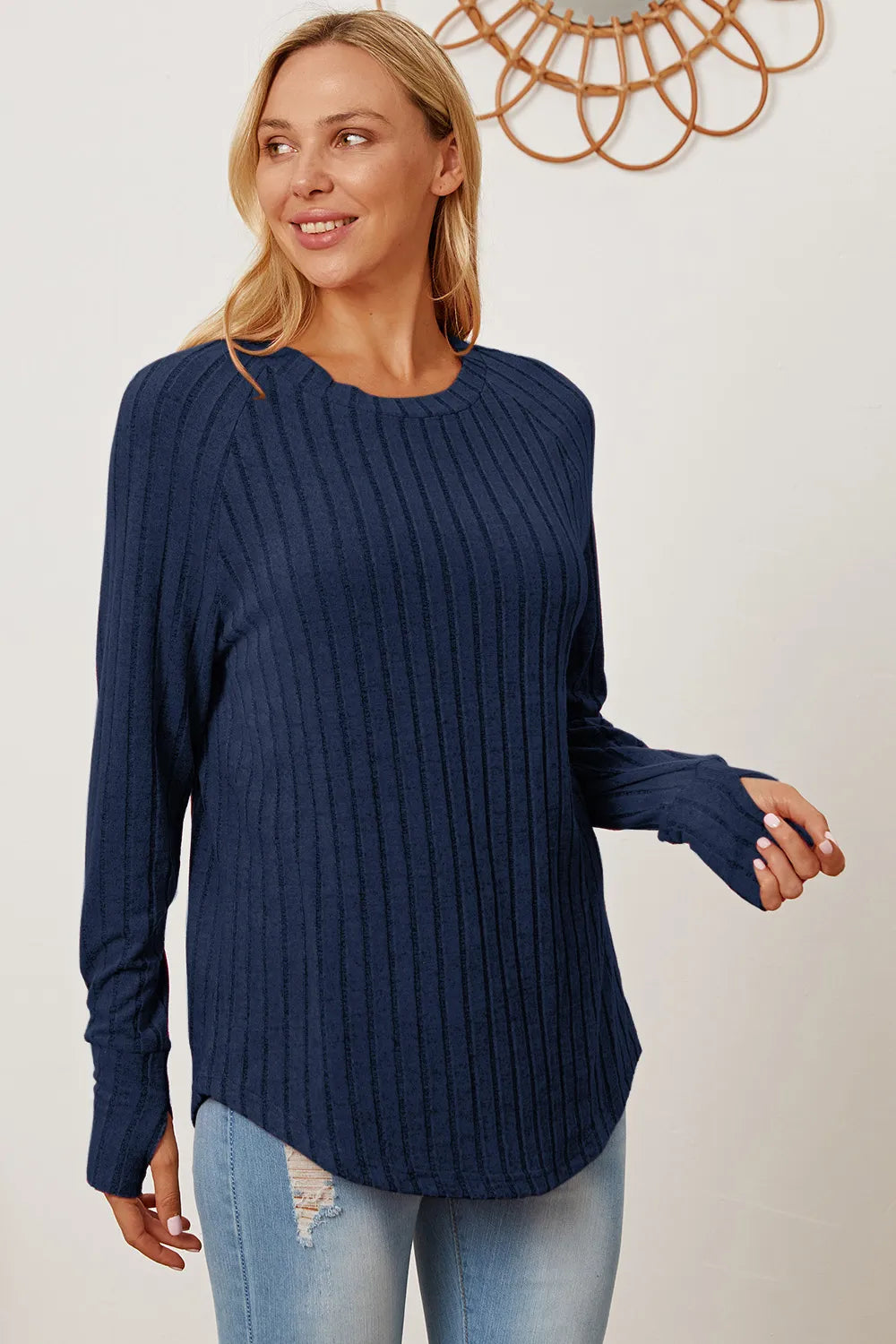 BASIC BAE FULL SIZE RIBBED THUMBHOLE SLEEVE T-SHIRT