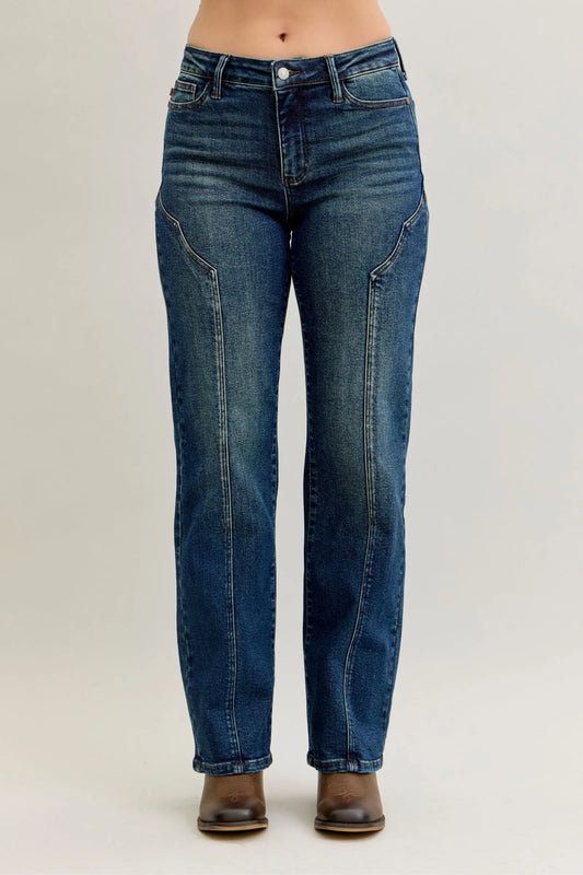 JUDY BLUE FULL SIZE SEAM DETAIL STRAIGHT LEG JEANS PLUS SIZE