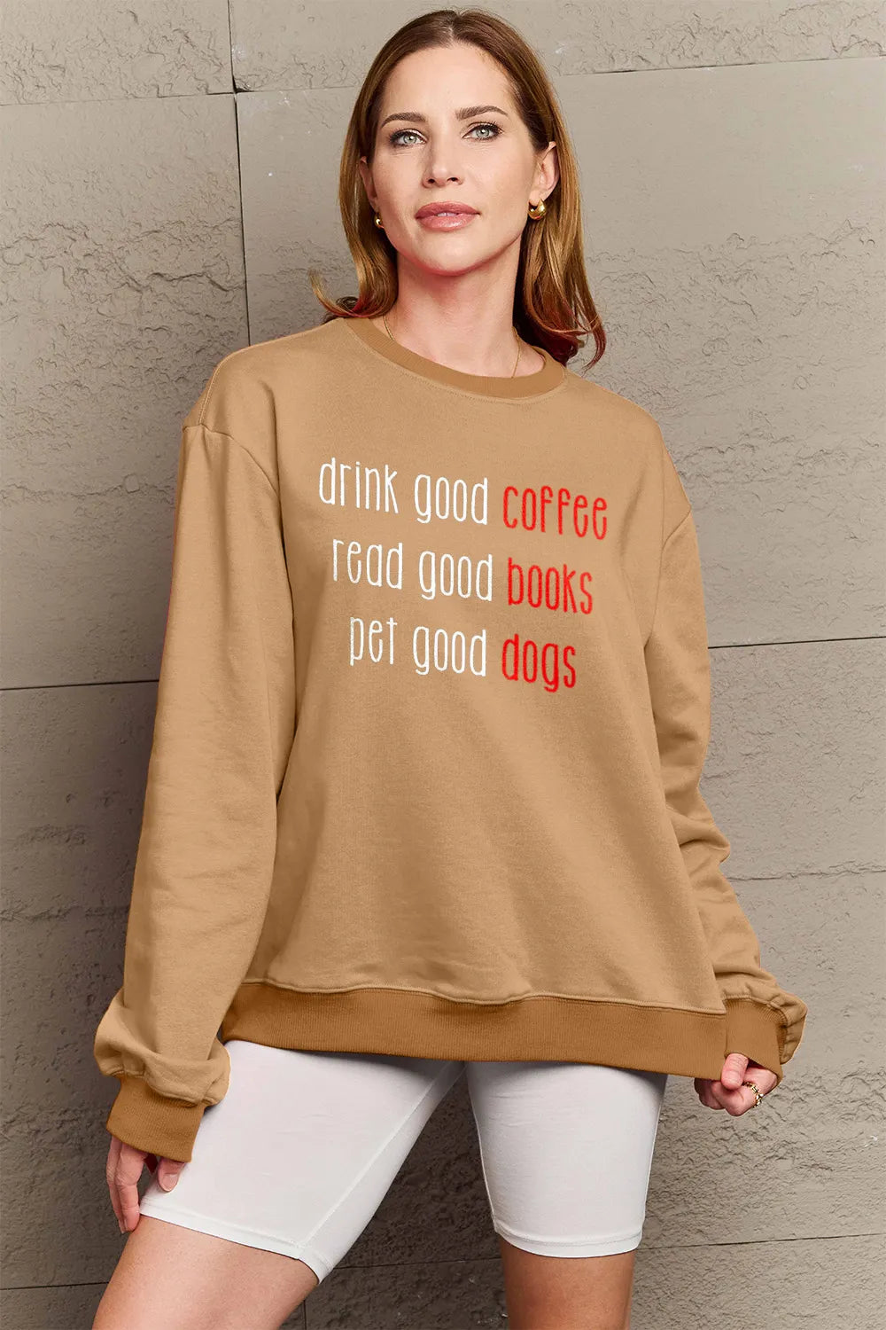 SIMPLY LOVE FULL SIZE LETTER GRAPHIC ROUND NECK SWEATSHIRT