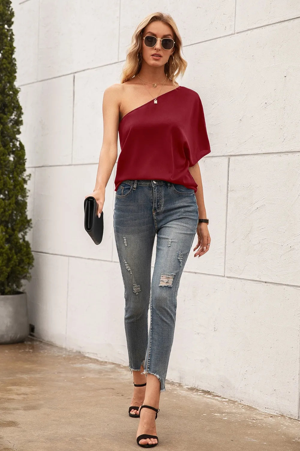 IVY LANE SINGLE SHOULDER HALF SLEEVE T-SHIRT