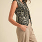ANNIE WEAR STRETCH LEOPARD DENIM BUTTON DOWN VEST