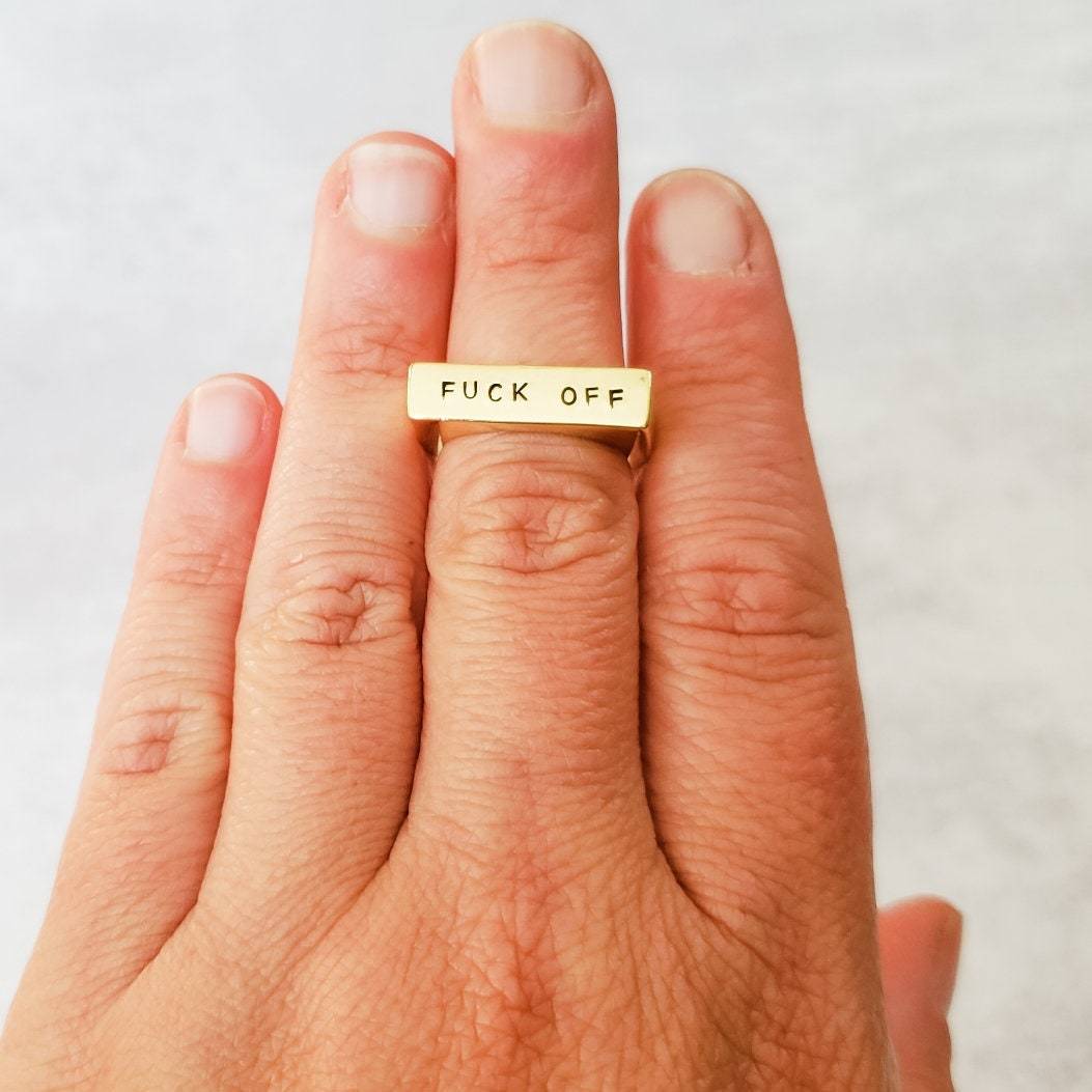 ABCDEFU GOLD FLAT TOP RING
