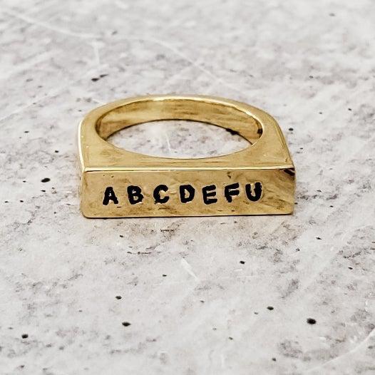 ABCDEFU GOLD FLAT TOP RING