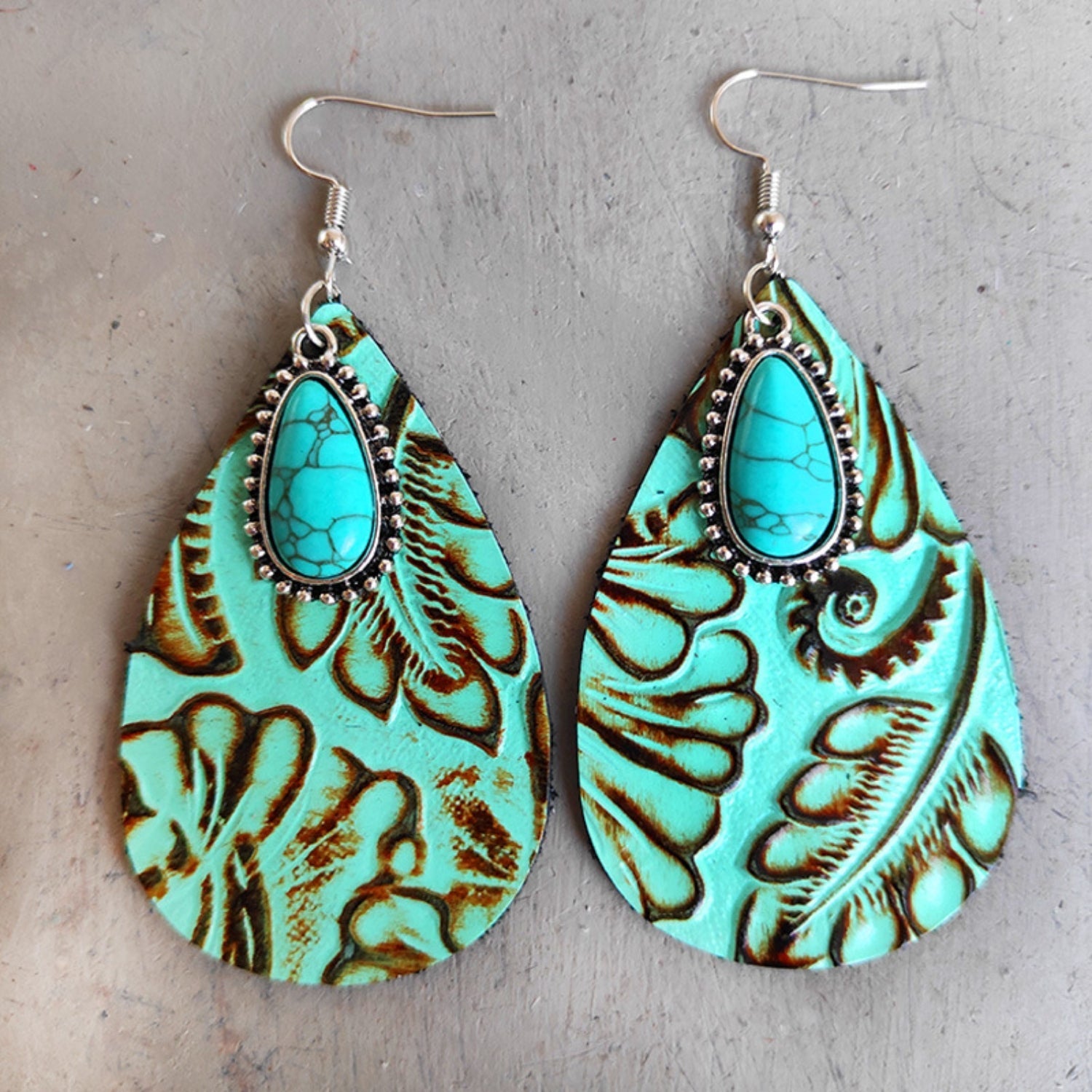 ARTIFICIAL TURQUOISE TEARDROP EARRINGS-Thriftique Marketplace