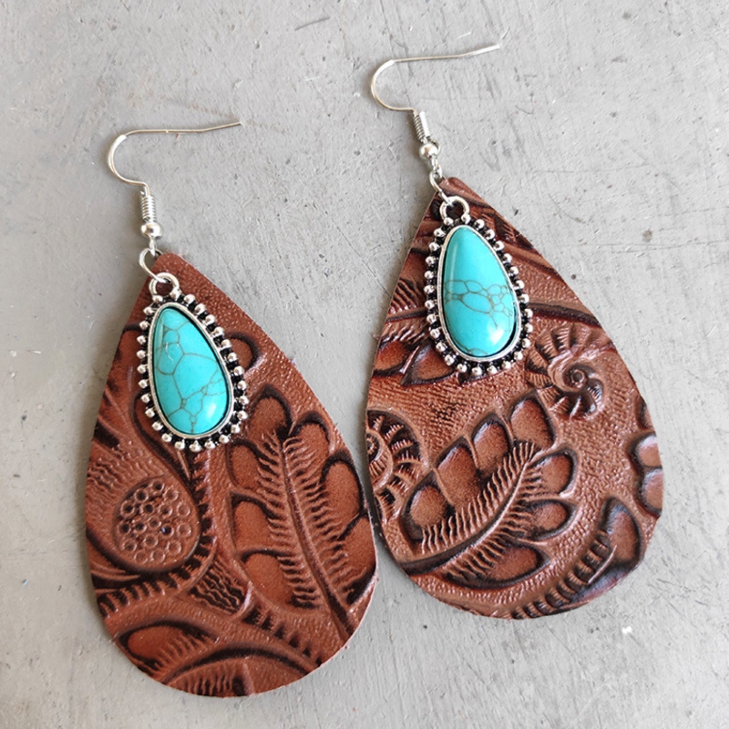 ARTIFICIAL TURQUOISE TEARDROP EARRINGS-Thriftique Marketplace