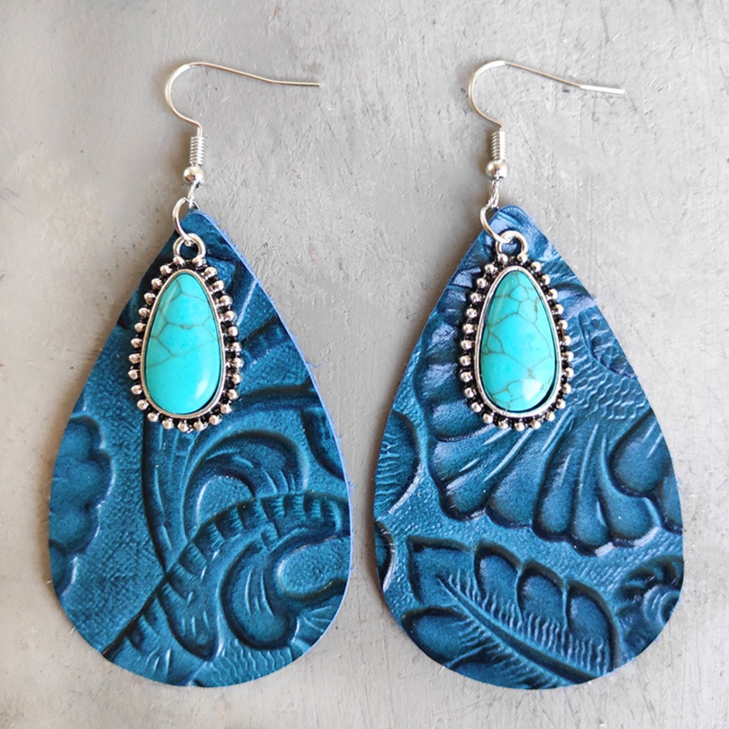 ARTIFICIAL TURQUOISE TEARDROP EARRINGS-Thriftique Marketplace