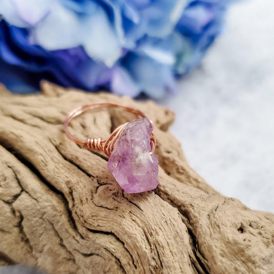 AMETHYST WIRE WRAPPED RAW CRYSTAL RING