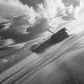 STORMY SKY SHIP, DRAMATIC SEASCAPE, BLACK WHITE PHOTOGRAPHY, OCEAN NAUTICAL DECOR, FRAMED CANVAS PRINT, COASTAL WALL ART, MOODY MINIMALIST