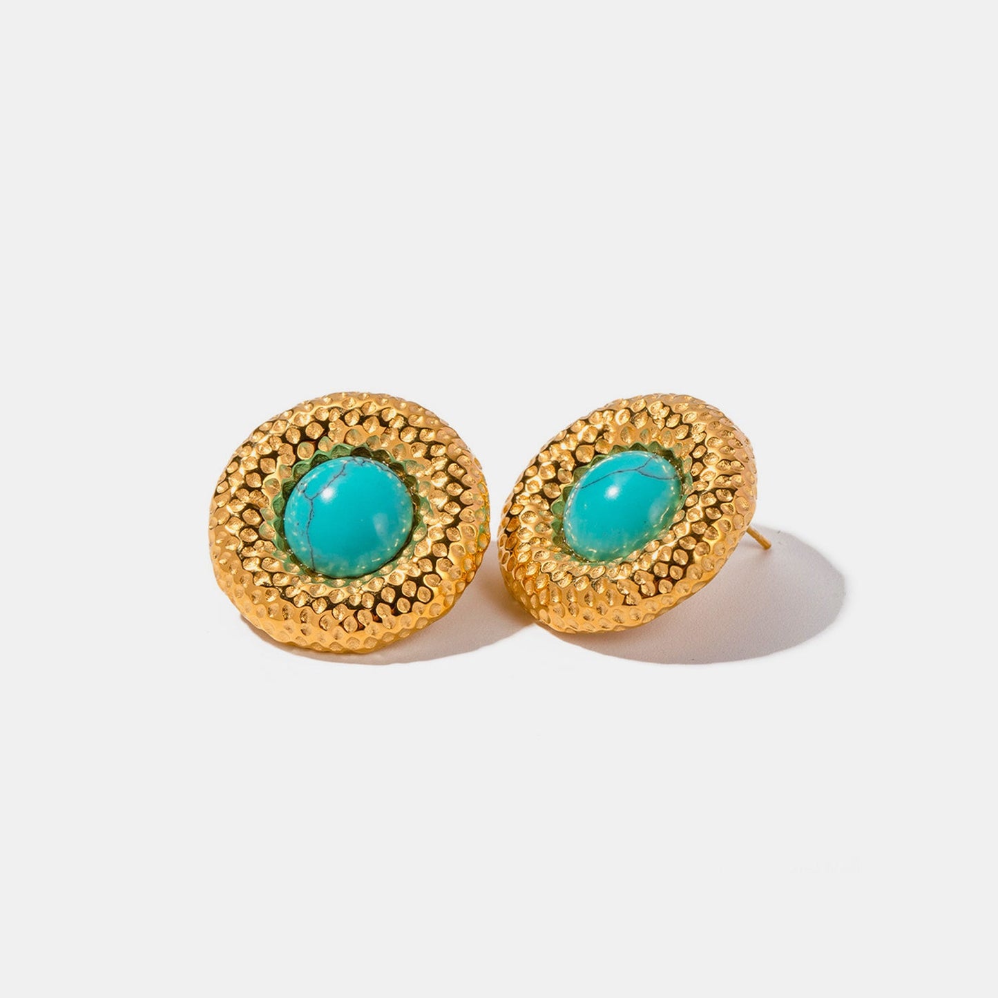 ARTIFICIAL TURQUOISE STAINLESS STEEL GOLD-PLATED EARRINGS-Thriftique Marketplace