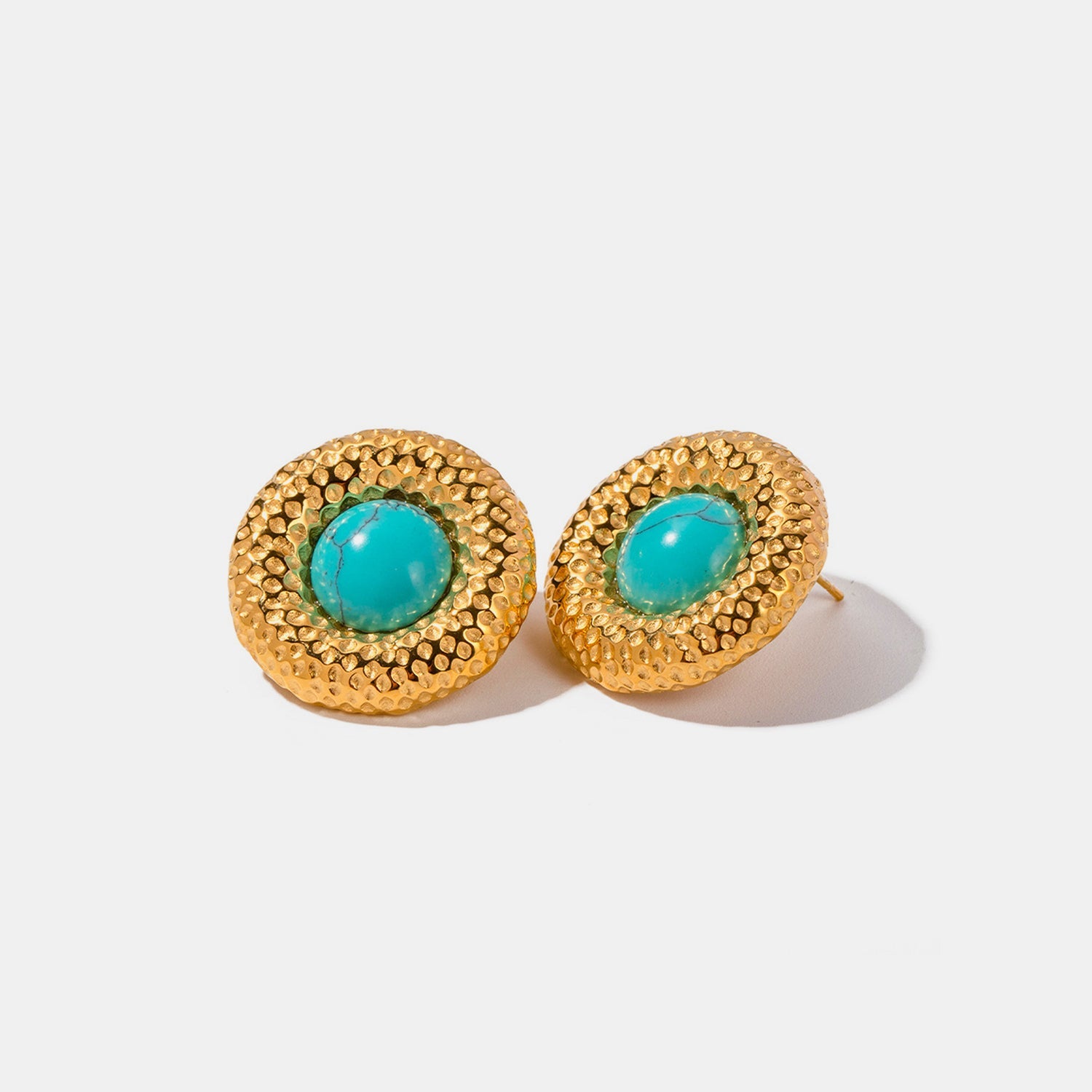 ARTIFICIAL TURQUOISE STAINLESS STEEL GOLD-PLATED EARRINGS-Thriftique Marketplace