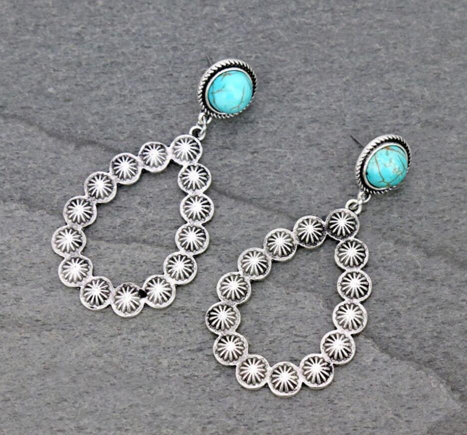 ARTIFICIAL TURQUOISE TEARDROP EARRINGS-Thriftique Marketplace