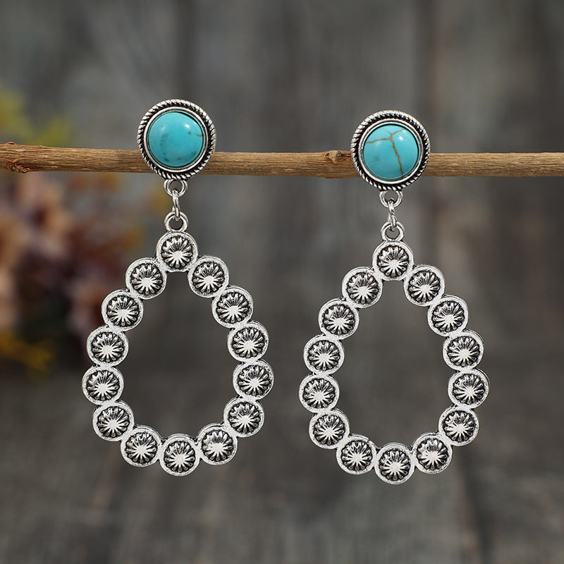 ARTIFICIAL TURQUOISE TEARDROP EARRINGS-Thriftique Marketplace