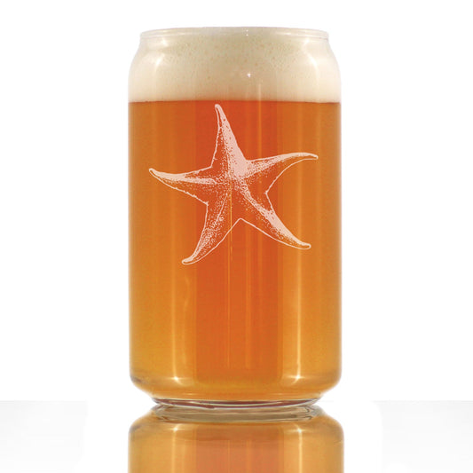 STARFISH BEER CAN PINT GLASS - BEACH THEMED DECOR AND DECORATIVE OCEAN GLASSWARE GIFTS FOR WOMEN AND MEN - 16 OZ GLASSES