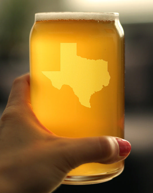 TEXAS STATE OUTLINE BEER CAN PINT GLASS - STATE THEMED DRINKING DECOR AND GIFTS FOR TEXAN WOMEN & MEN - 16 OZ GLASSES