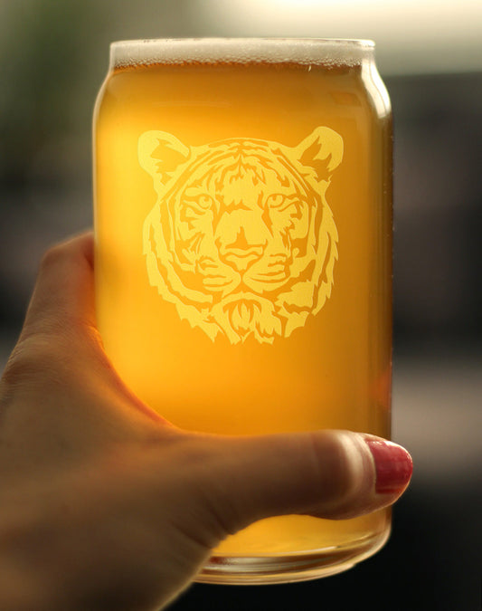 TIGER FACE BEER CAN PINT GLASS - UNIQUE TIGER THEMED DECOR AND GIFTS FOR ANIMAL LOVERS - 16 OZ GLASSES